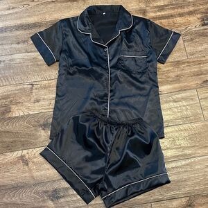 Black Satin Pajama Set Sz Med NWOT